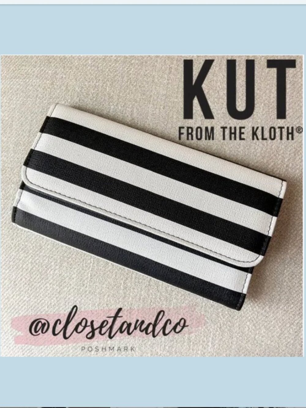 Wallet Vegan Leather Like New Kut From the Kloth Black White Striped Trifold